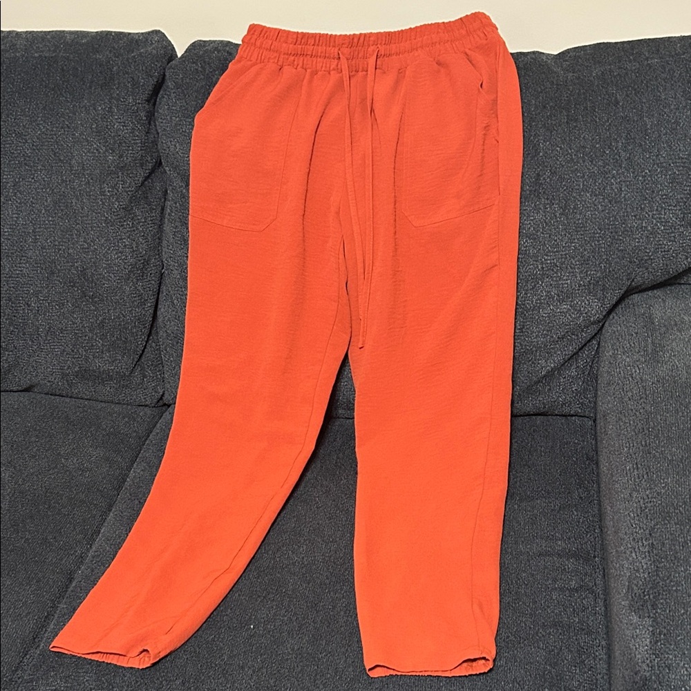 Women's Orange Drawstring Joggers with Patch Pockets